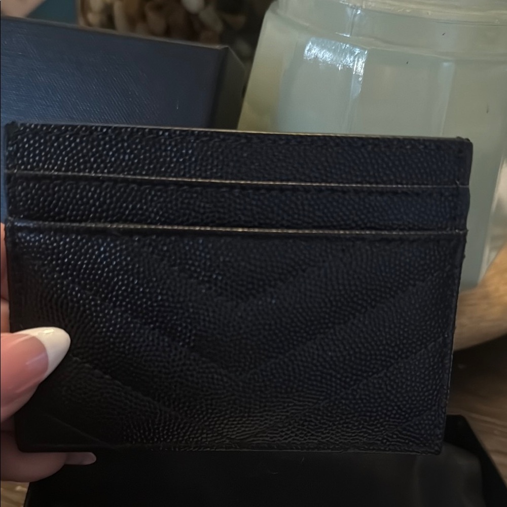 Saint Laurent Black Leather Key Card Holder with Gold Monogram - Picture 3 of 3